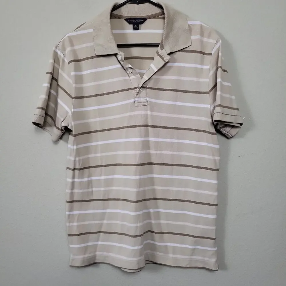 Banana Republic Mens Tan Striped‎ Short Sleeve Fitted Polo Shirt Size Medium